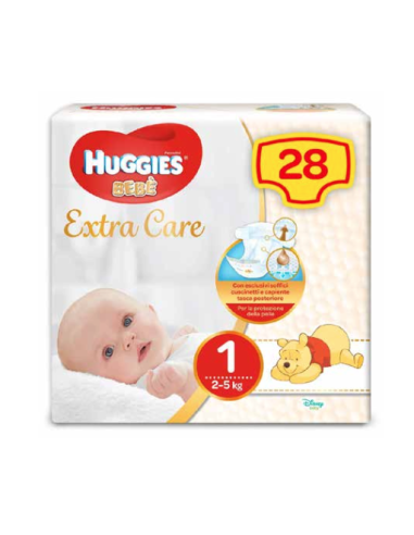 Huggies Pannolini Extra Care Bebe' - Taglia 1 -  2_5kg  - Confezione da 28