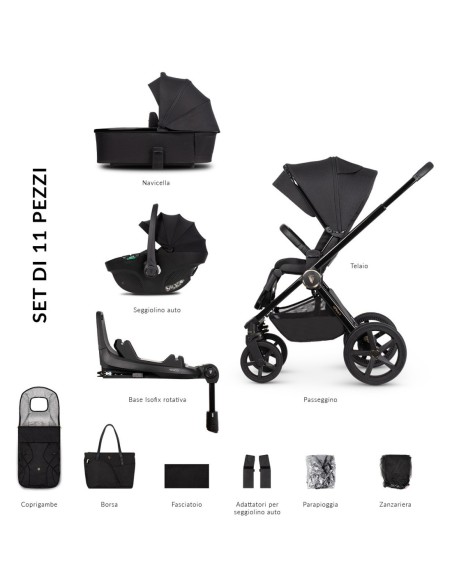 Venicci - Set 3 in 1 Upline 2 Con Seggiolino Auto Tiago E Base Isofix - Spedizione Gratuita
