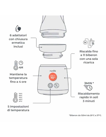 Nuvita - Scaldabiberon portatile universale Mix70 con funzione Scalda e Mescola