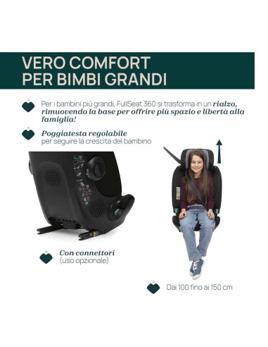 Chicco - Seggiolino Auto FullSeat 360 i-Size con base (61-150 cm) Black Satin - Spedizione Gratuita