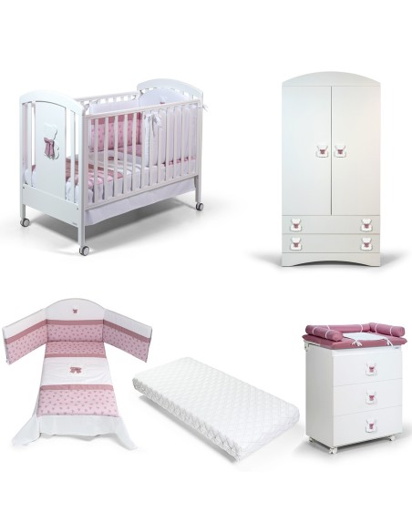 Bebex - Kit Cameretta Dodò Con Lettino, Bagnetto, Armadio, Piumone e Materasso - Spedizione Gratuita
