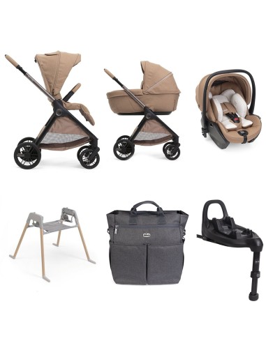 Chicco - Trio Bellagio2 Gran Comfort +First Seat Recline, Borsa Genitore, Stand Lullaglide, Base Full 360