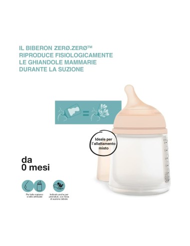 Suavinex - Biberon Zero.Zero 180ml con Tettarella in Silicone Anticolica Flusso Lento