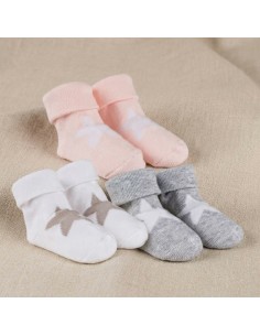 Nanan - Box Calzini Bianchi, Grigi e Rosa con Stella