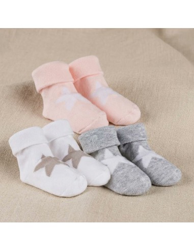 Nanan - Box Calzini Bianchi, Grigi e Rosa con Stella