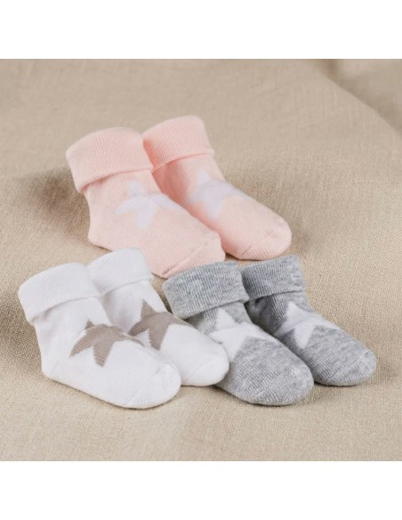 Nanan - Box Calzini Bianchi, Grigi e Rosa con Stella